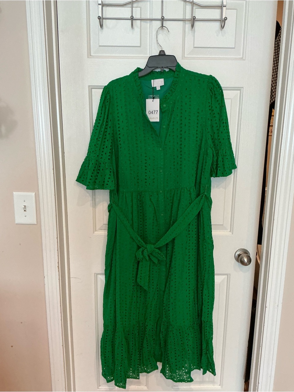 Sugarlips Emerald Eyelet Tie-Waist Midi Dress